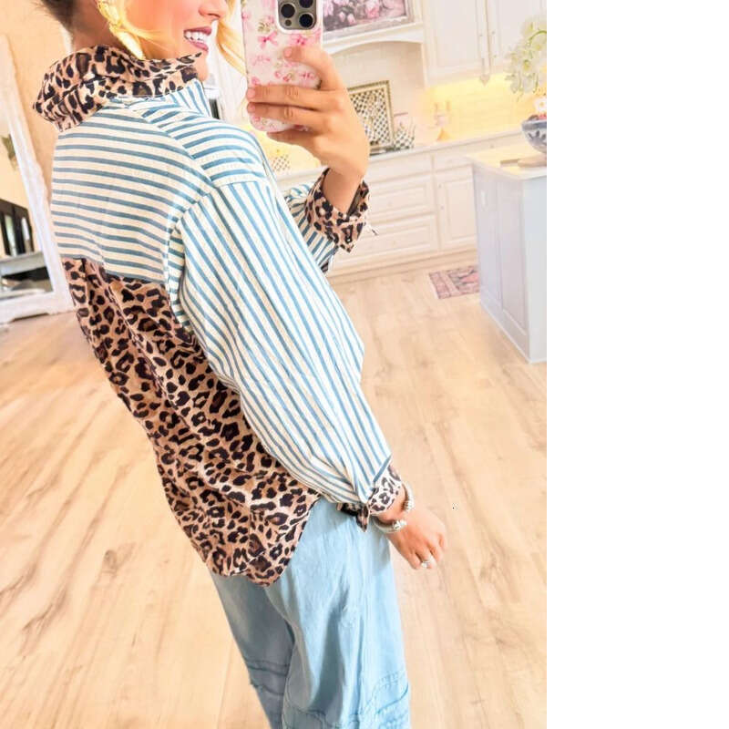 Women Pullover Hoodie Printed Sweatshirt K Fashionable Women S Casual Long Sleeved Leopard Print Splice Cardigan With Striped Shirt Top