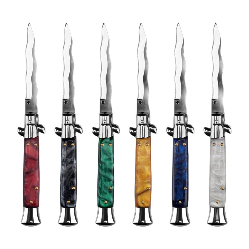 12Models 2025 Italian Style Folding Knife 4.21" 440C Kriss Blade, Acrylic Handles