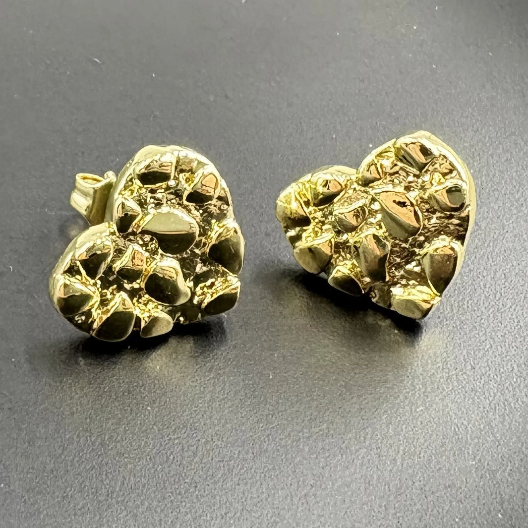 Size 10mm 12mm 14K Gold Plated Hip Hop Nugget Stud Earrings Irregular Heart Shape Fashion Jewelry for Men And Women 251224