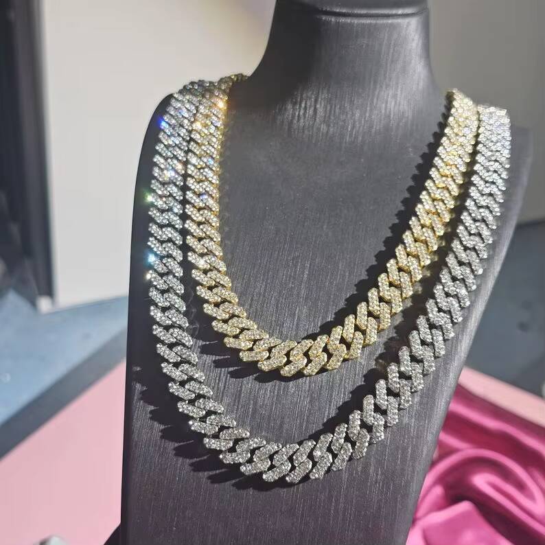 10mm Fashion silver Cuban Link Chains Necklace Custom Length Necklace Hip Hop Personalized D color vvs moissanite Jewelry for Women Men