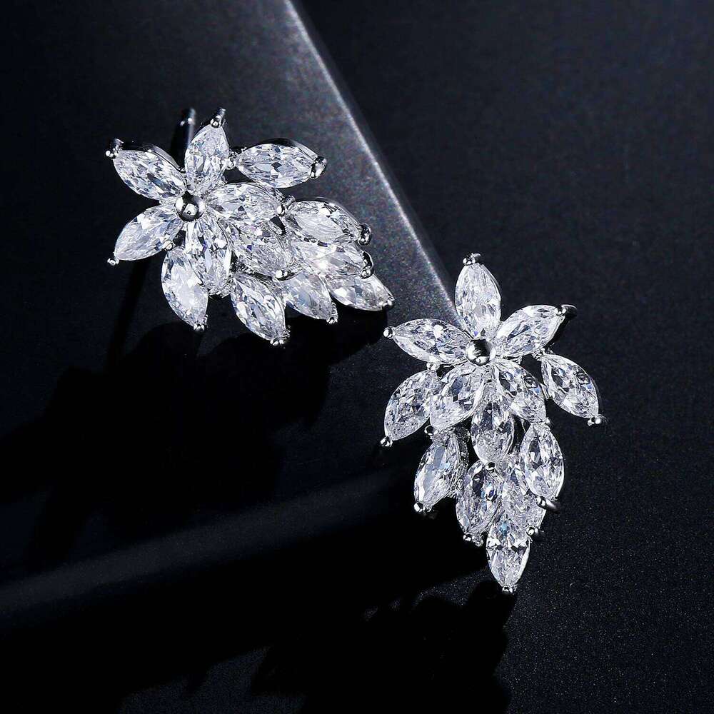 ZAKOL Elegant Marquise Crystal Zirconia Flower Stud Earrings Transparent CZ Bridal Wedding Party Earring