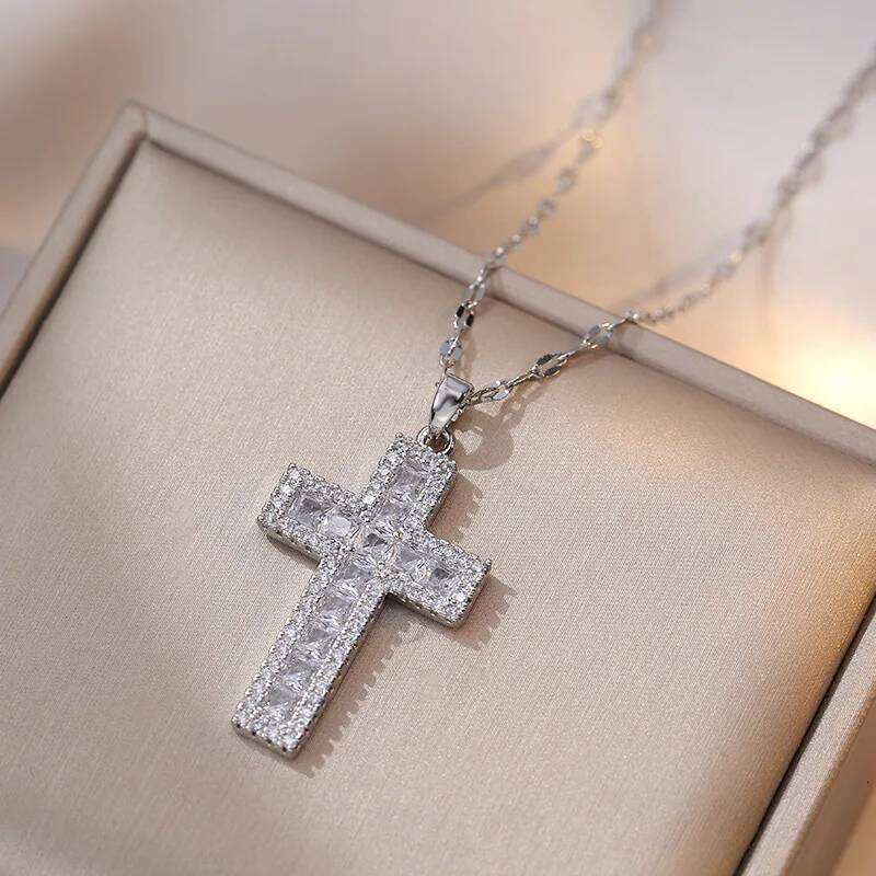 ZAKOL Fashion Hip Hop Cross Pendant Necklace for Women Men Shiny Zircon Wedding Party Choker Jewelry Wholesale