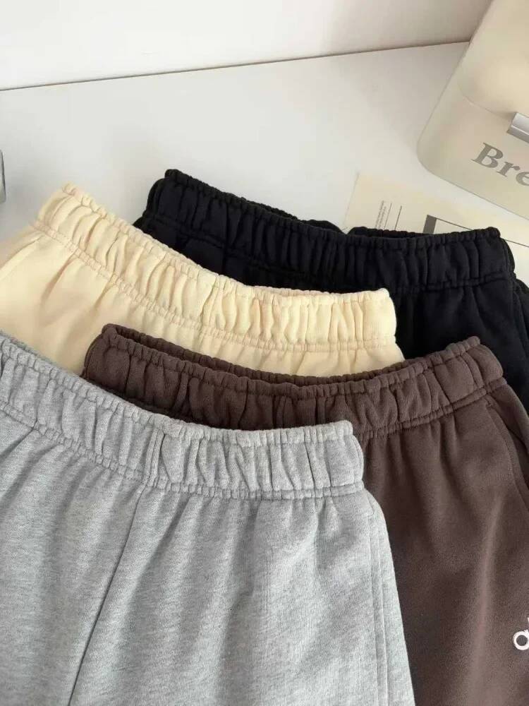 Women's Sports Pants Elastic High Waist Black Straight Trousers Cotton Loose 2025 Autumn Winter Thicken Warm Sweatpants Women