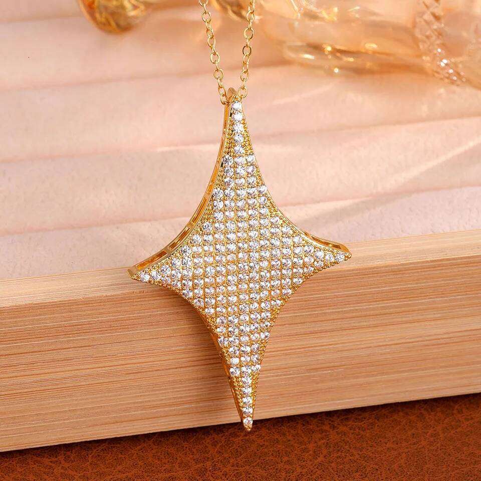 ZAKOL New Zircon Inlaid Four Pointed Star Pendant Necklace Buling CZ Luxury Party Wedding Jewelry Gifts