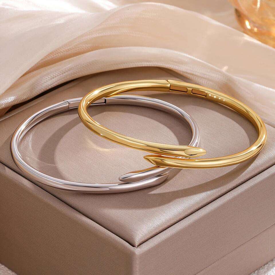 ZAKOL 1Pcs Minimalist Fashion Solid Metal Nail Bracelet for Women Men Copper Plating 18K Gold Color Jewelry Gift