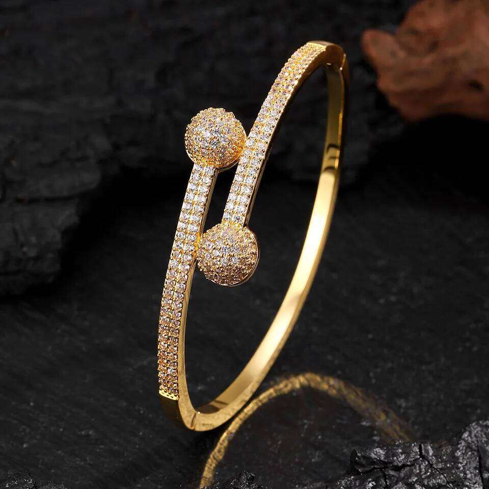 ZAKOL Luxury Zirconium Half Spherical Open Bracelet Micro Inlaid Versatile Saudi Middle East Fashion Party Jewelry