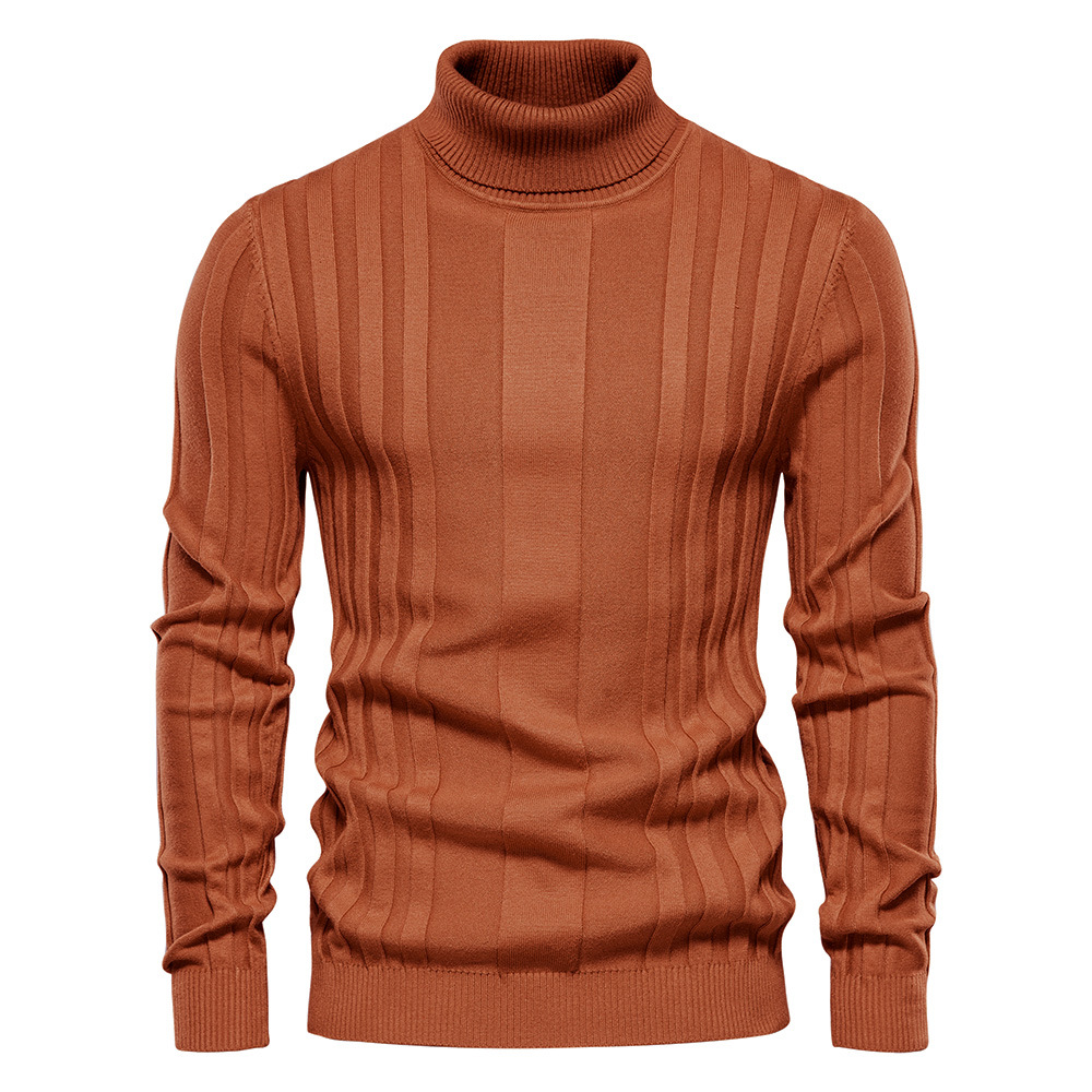 WOZK Autumn/Winter New Men's High Collar Casual Knitted Sweater Warm Base Sweater Men's Solid Color Versatile Trendy Hoodie designer