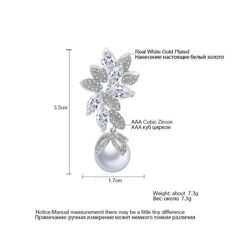 ZAKOL Luxury AAA Cubic Zirconia Pearl Drop Earrings Elegant Leaf Zircon Wedding Jewelry for Women