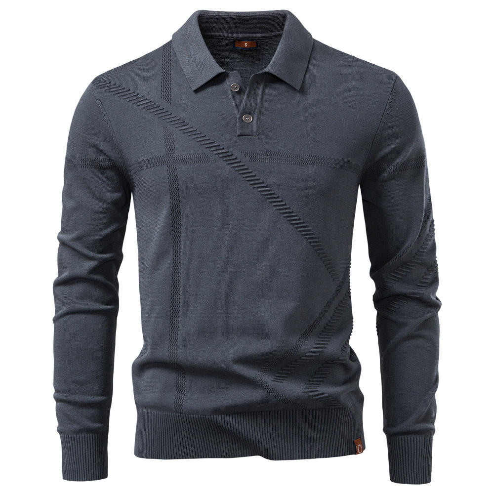 WOZK autumn and winter new men's business casual sweater jacquard lapel knitted sweater men's top polo shirt men warm