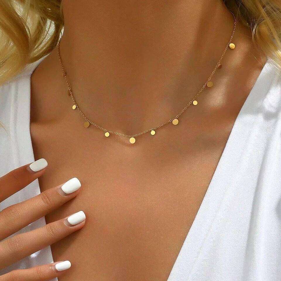 ZAKOL Korean Trendy Stainless Steel Stacked Choker Necklace Set Gold Color Dot Freshwater Pearl Circular Neck Party Jewelry