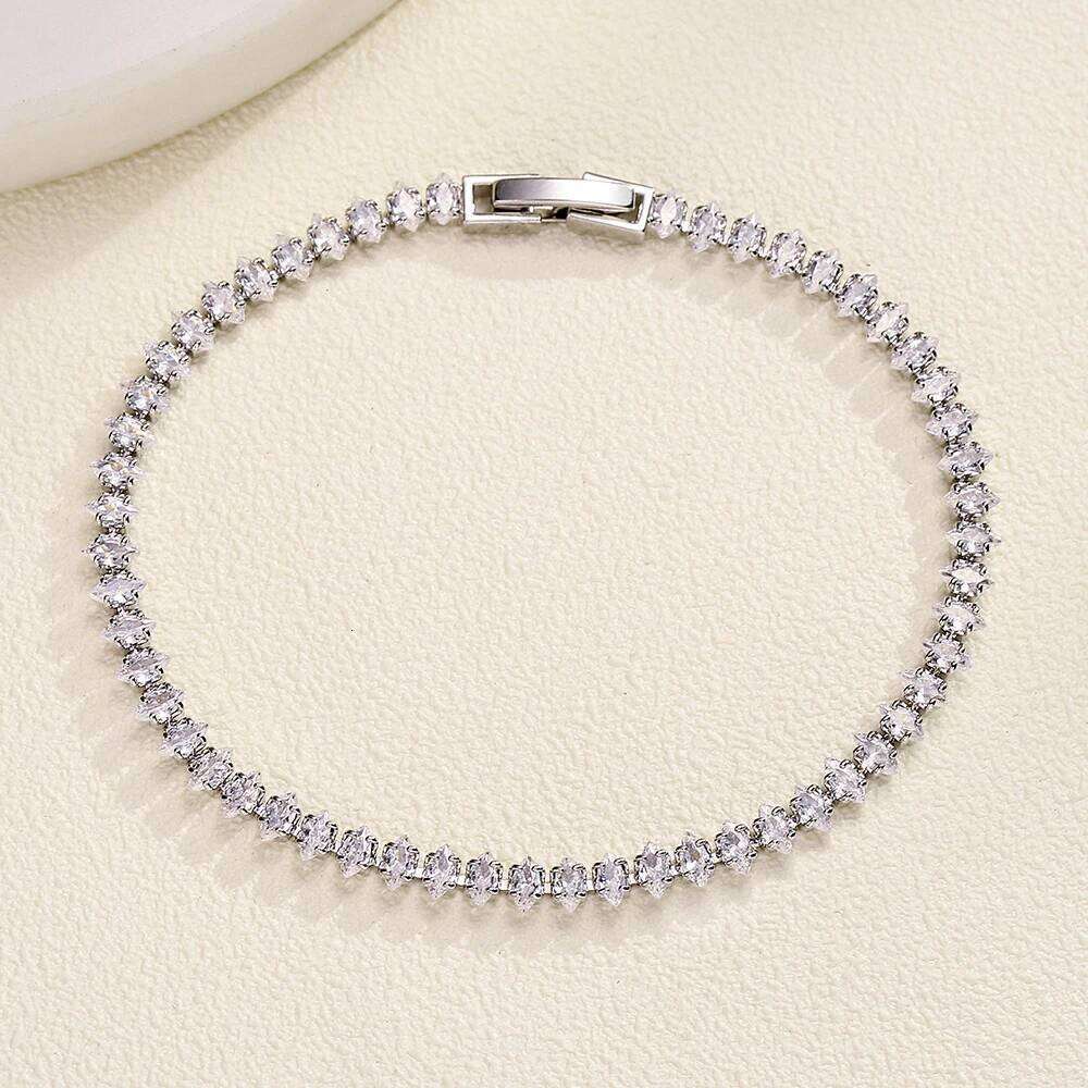 ZAKOL 2024 New Marquise Oval Square Cut Luxury Silver Color on Hand Tennis Bracelet Bangle for Women Party Jewelry Gift