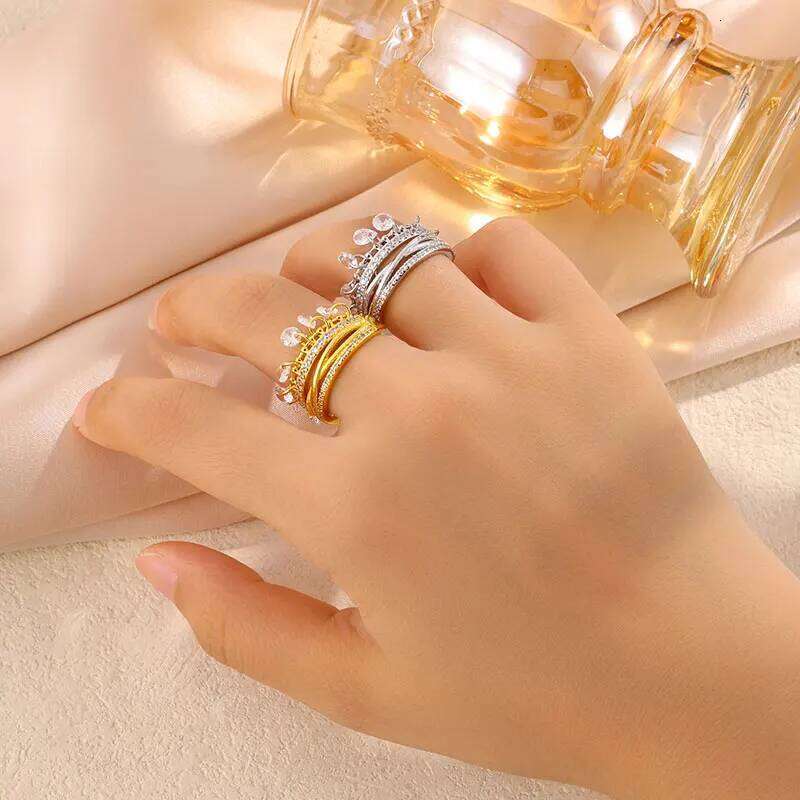 ZAKOL Fashion Multi Layers Water Drop Zircon Tassel Statement Rings For Women Exquisite Adjustable Open Ring Gift