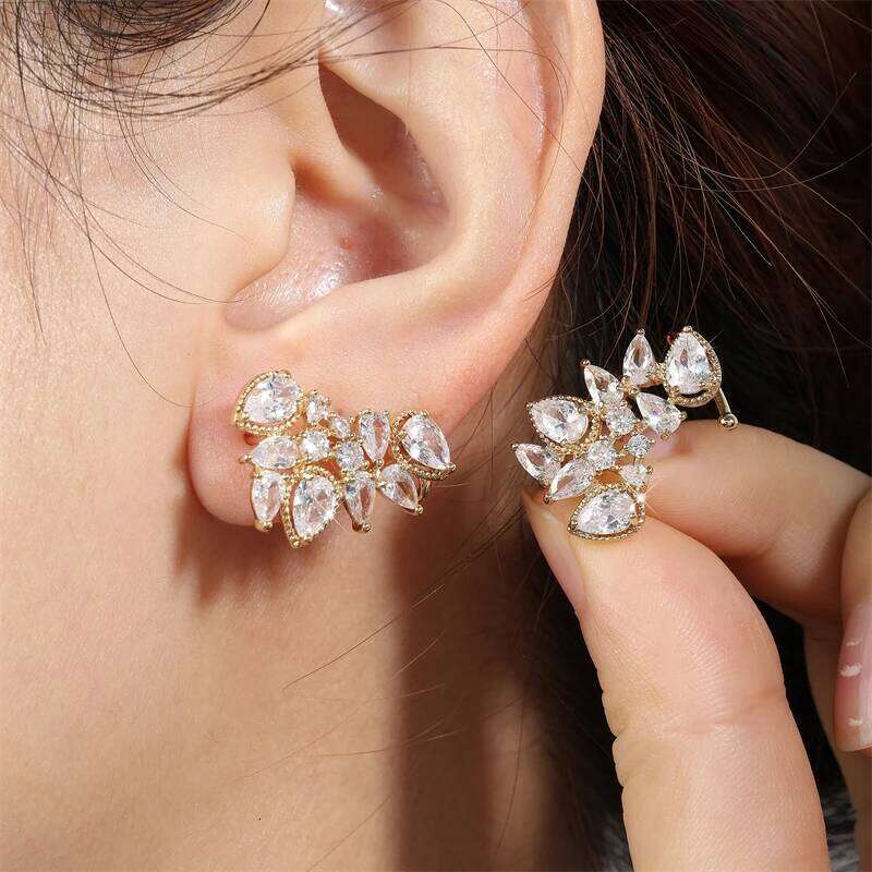 ZAKOL Luxury Silver Color Statement Flower Stud Earrings for Women Fashion AAA Zirconia Crystal Ear Jewelry Bridal Wedding Gifts