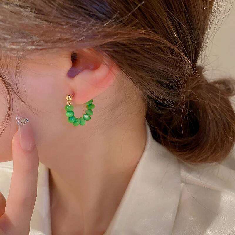 2025 New Luxury Design Green Opals Beads Pendant Earrings Party Exquisite Set Jewelry For Womens Fashion Accessories Girls Gift