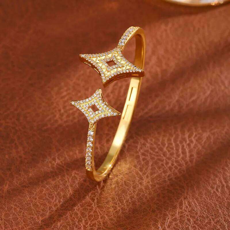 ZAKOL Four-Pointed Star Adjustable Open Bracelet Elegant Statement Sparkling Zirconia Jewelry for Women Wedding Party