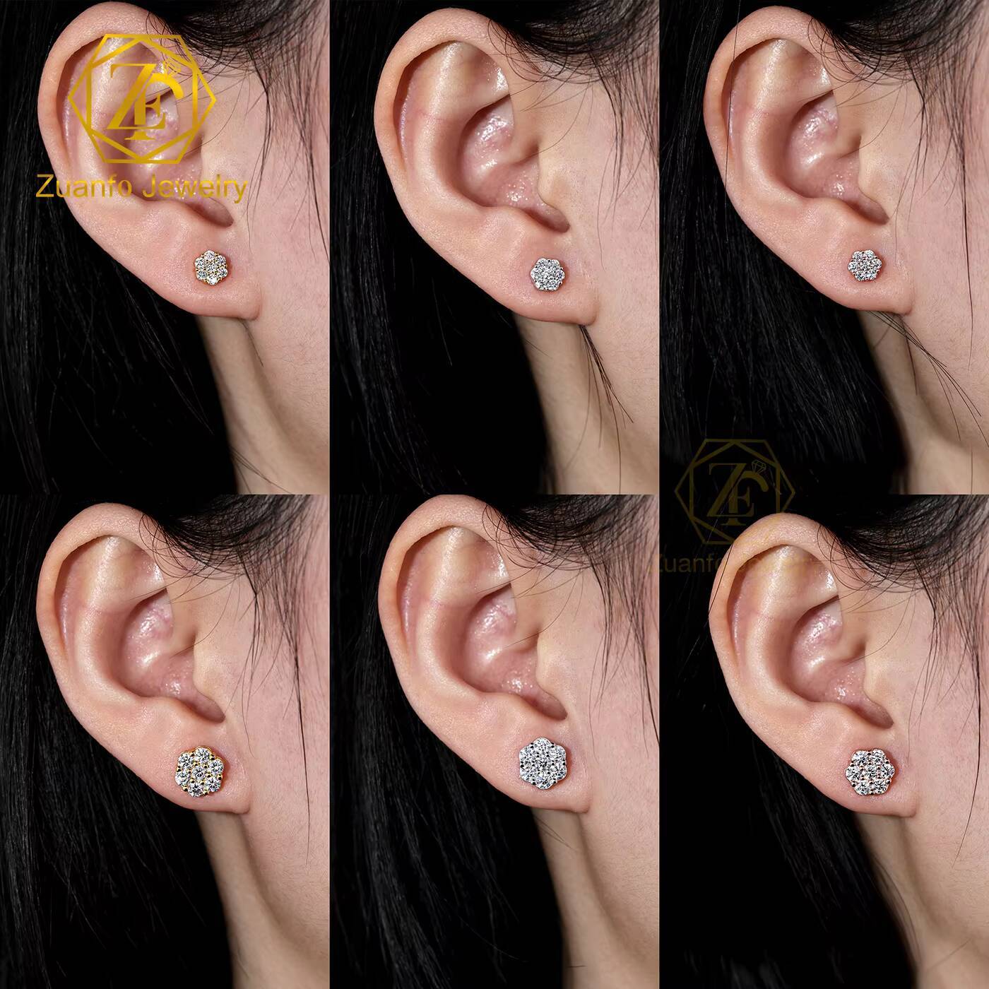 GRA Pass Diamond Tester Round Diamond 925 Silver Cluster 6mm 9mm Iced Out VVS Moissanite Jewelry Hip Hop Stud Earrings