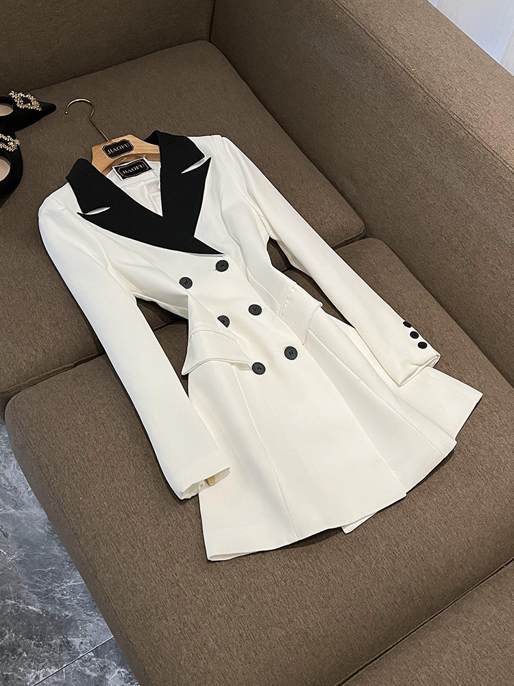 2025 Spring White Black Color Blazer Dress Long Sleeve Notched-Lapel Mini Short Casual Dresses C5D28 Check Size Chart Please
