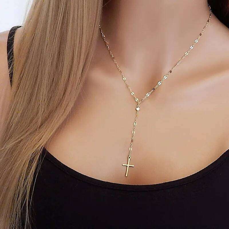 Fashion Personalized Cross Long Pendant Necklaces for Women Girls Gold Color Charm Choker Chain Necklace Party Jewelry