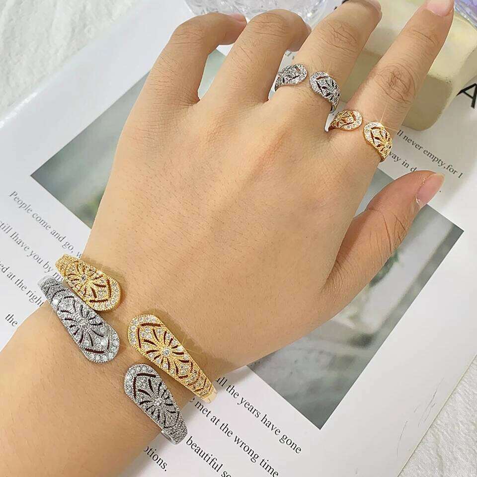 ZAKOL Luxury AAA Zircon Ring Bracelet for Women Elegant Dubai Saudi Bridal Wedding Party Expensive Jewelry Set