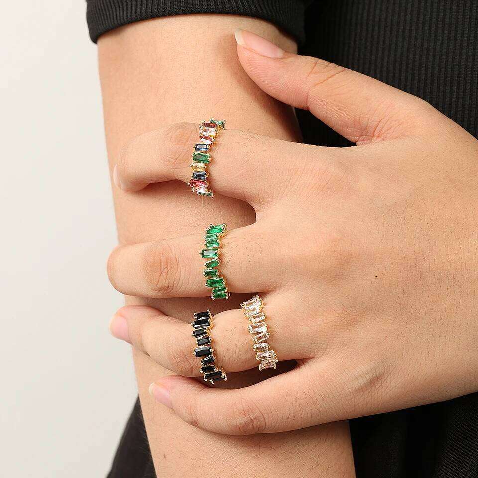 ZAKOL Korean Colorful Zircon Open Rings for Women Rectangle Crystal Finger Ring Engagement Wedding Party Jewelry