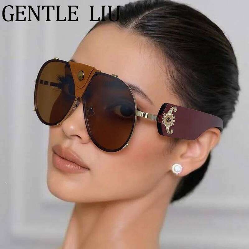 Steampunk Oversized Vintage Pilot Sunglasses Women 2025 Luxury Brand Oval Shield Eyewear Trendy Goggle Shades Driving Sunglass