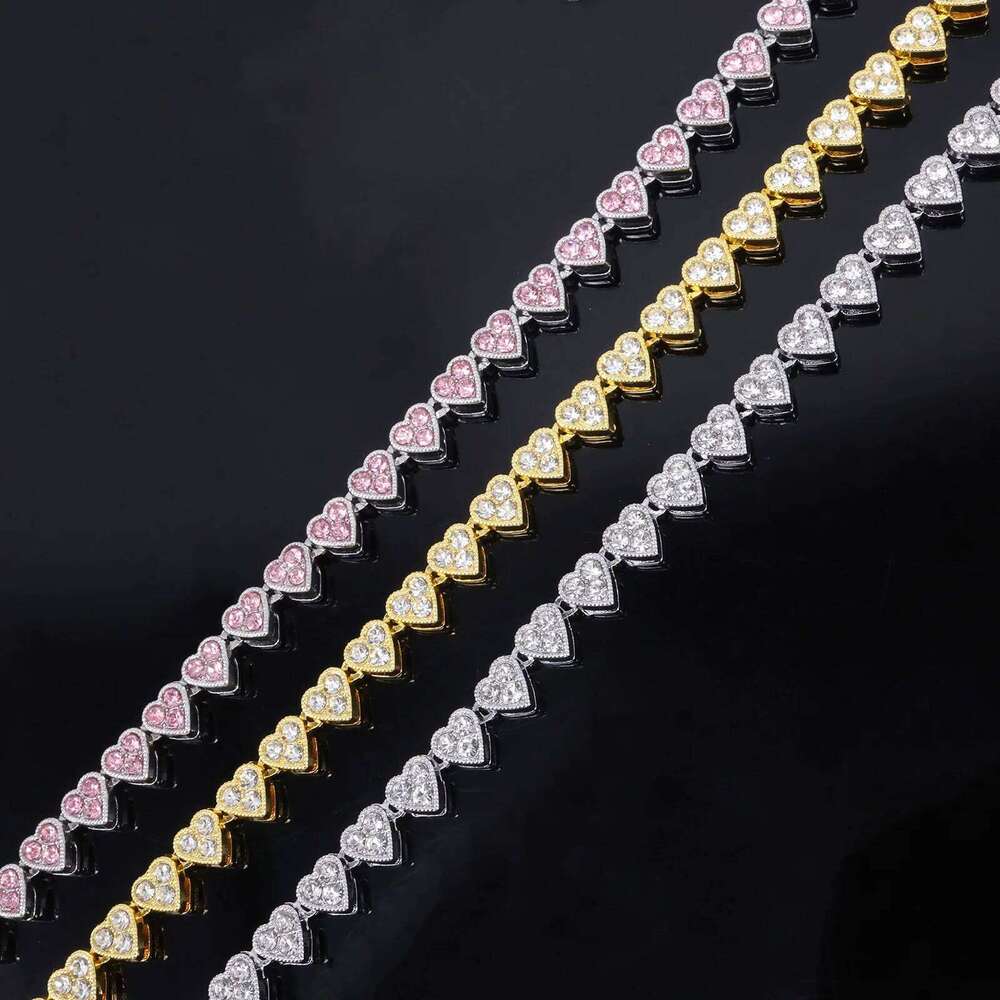 ZAKOL Hip Hop Full Heart Rhinestone Cuban Chain Bracelet Necklace Set Shiny Clear Pink Stone Party Music Festival Jewelry