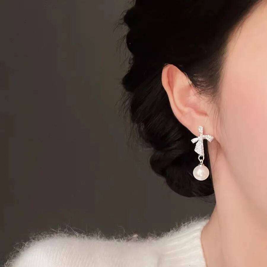 ZAKOL Simple New Trendy Korean Bow Zircon Pearl Drop Earrings for Women Luxury Engagement Wedding Jewelry Wholesale