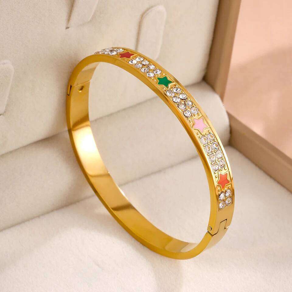 ZAKOL Classic Stainless Steel Bracelets with Rhinestones Colorful Five Pointed Star Clover Embedded Bracelet Exquisite Jewelry