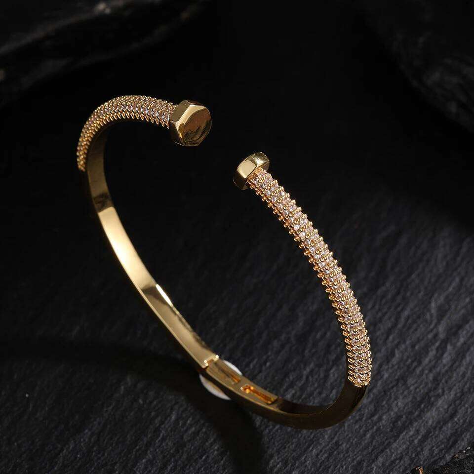 ZAKOL Luxury Nail Screws Design Full Zircon CZ Adjustable Open Bangle Bracelet for Women Men Exquisite Accessories Gift