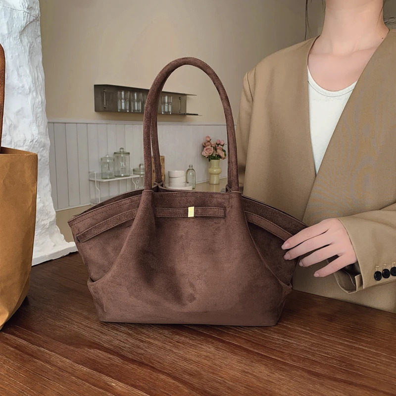 Women Suede Tote Bag with Inner Pocket Underarm Bag Large Capacity Solid Color Satchel Bags for Work Travel Purses Handbags 251225