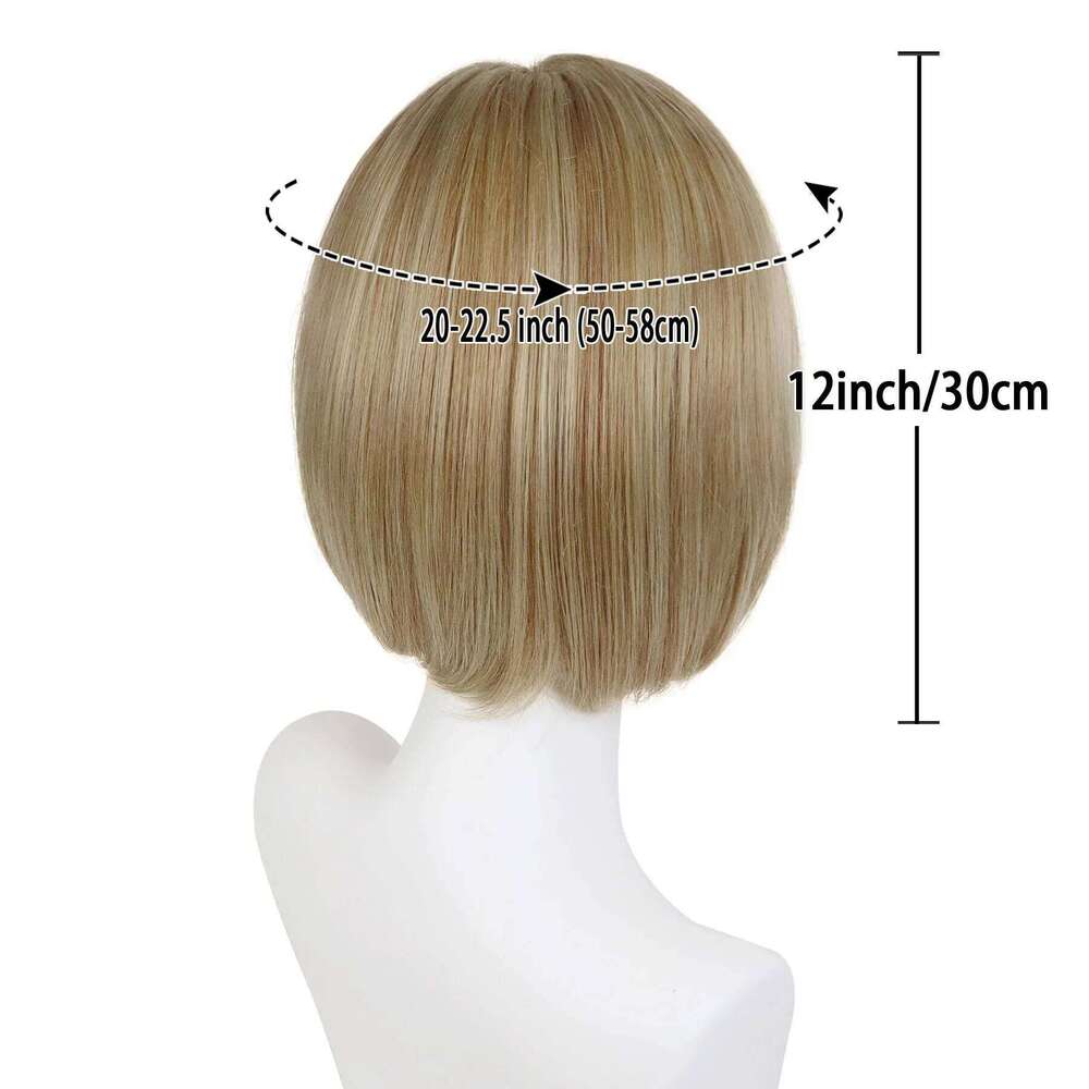 Short Bob Wig with Bangs for Women Synthetic Hair Mixed Blond Natural Hairstyles Heat Resistant Straight Replacement Wigs