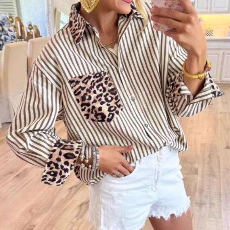 Women Pullover Hoodie Printed Sweatshirt K Fashionable Women S Casual Long Sleeved Leopard Print Splice Cardigan With Striped Shirt Top