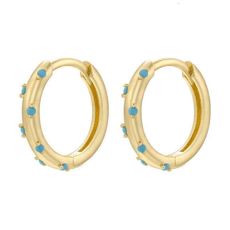 Trendy Flower Round Blue Turquoise Earrings For Women Girls U-shaped Metal Stone Ears Accessories Festival Jewelry Gifts ZAKOL