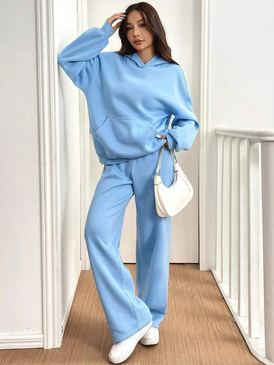 Autumn Winter Sports Suit Women Hooded Long-sleeved Pullover Sweatshirt Drawstring Sweatpants Conjunto Dos Piezas Mujer Invierno 251215