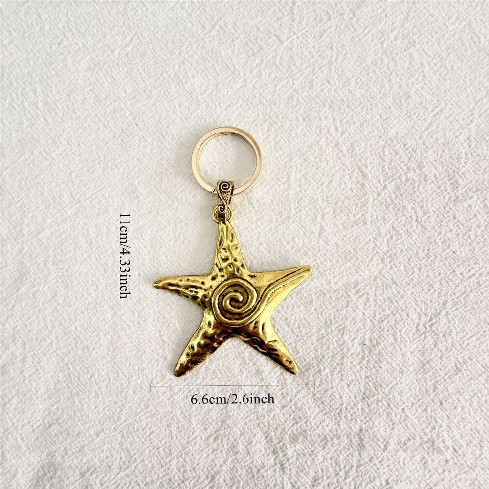 ZAKOL Y2K Starfish Pendant Retro Silver Color Plated Star Fish Charm Beach Ocean Purse Bag Keychain Women Gift