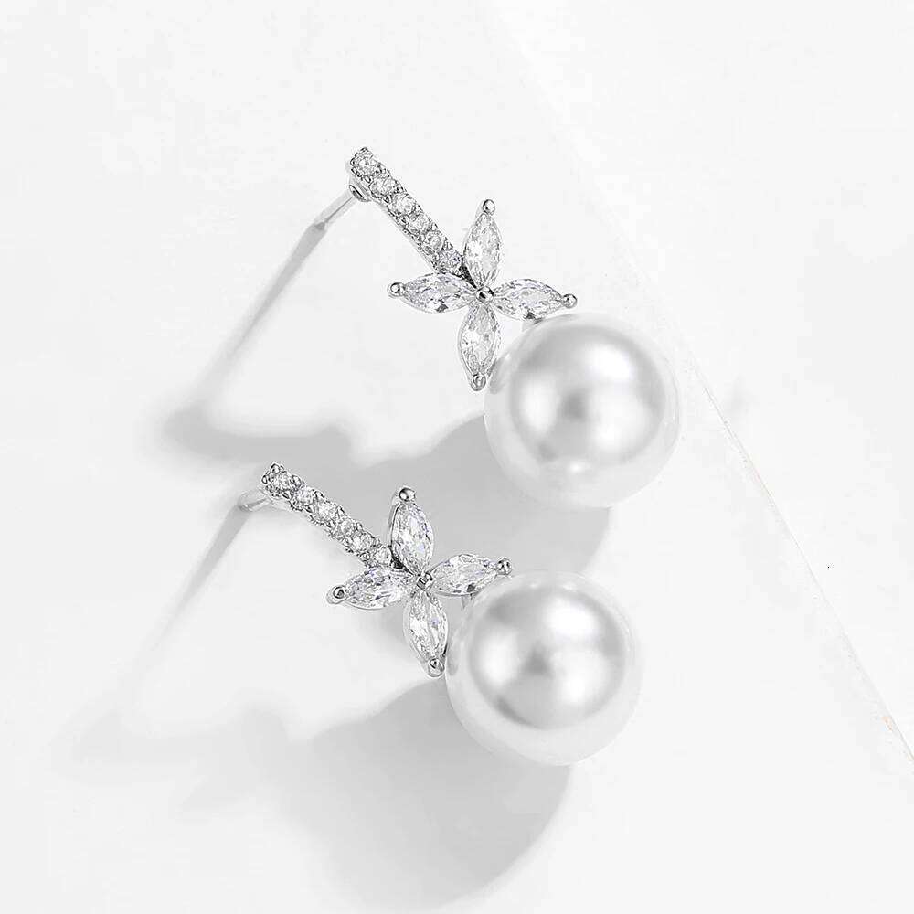 ZAKOL 2 Pcs Exquisite Zircon Imitation Pearl Earrings for Women Bridal Elegant Sparkling Crystal Charm Wedding Jewelry