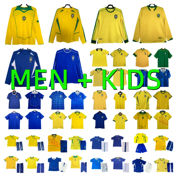 man kids kit 1994 1998 2002 2004 2006 BRAZlL retro soccer jerseyS ronaldo ROMARIO KAKA RONALDINHO RIVALDO maillot de futol r.carlos BraziI brazilian Football shirt