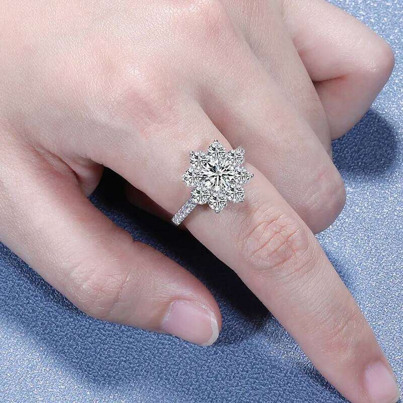 1-2CT D Color Moissanite Ring For Women 925 Sterling Silver with White Gold Plated Lab Diamond Engagement Wedding Band Jewelry 6b1