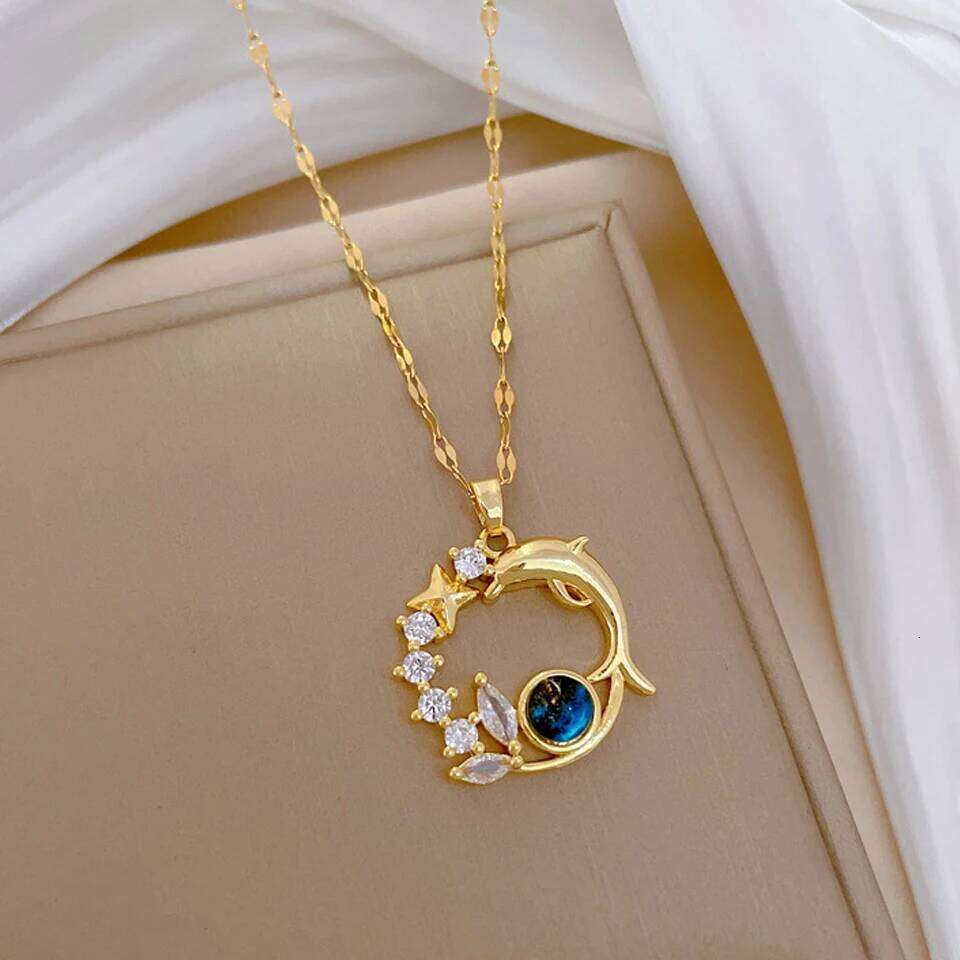 ZAKOL Delicate Fish Planet Inlaid Zircon Pendant Necklace for Women Girls Female Anniversary Birthday Jewelry Gift