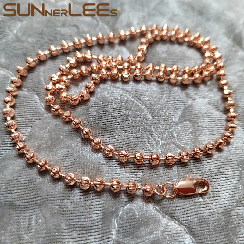 SUNNERLEES Fashion Jewelry White Rose Gold Plated Necklace 4mm 5mm Cutting Beads Link Chain Men Women Gift C79 N 251223