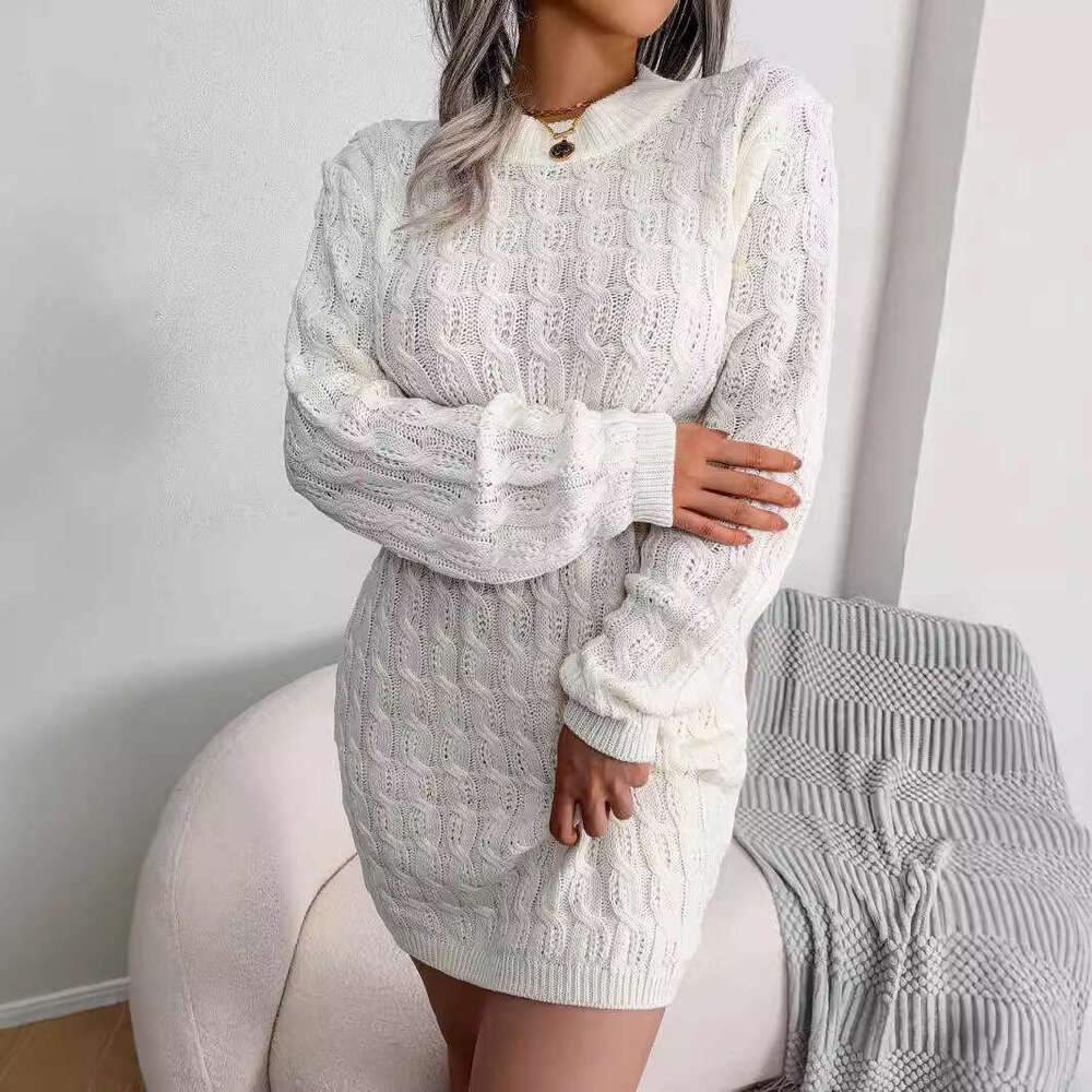Autumn Winter European American Casual Braided Waist-Hugging Bodycon Base Sweater Dress Amazon Cross-Border Women's Fashion
