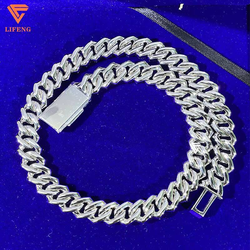 Hot Selling 15mm Full Moissanite Diamond 925 Silver Cuban Necklace Fashion Jewelry Necklace Light Luxury Hip Hop Necklace