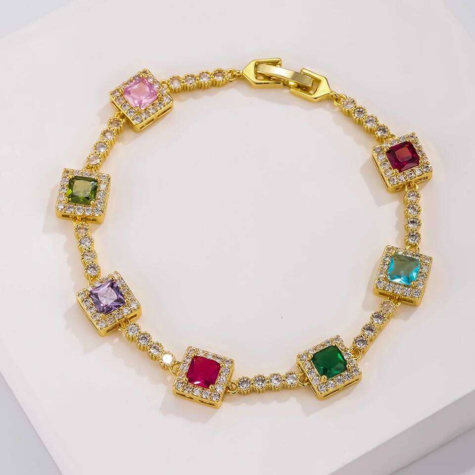 ZAKOL Luxury Rainbow Square Zircon Tennis Bracelet Buling AAA Colorful Zirconia CZ Party Jewelry 2025 New Gift