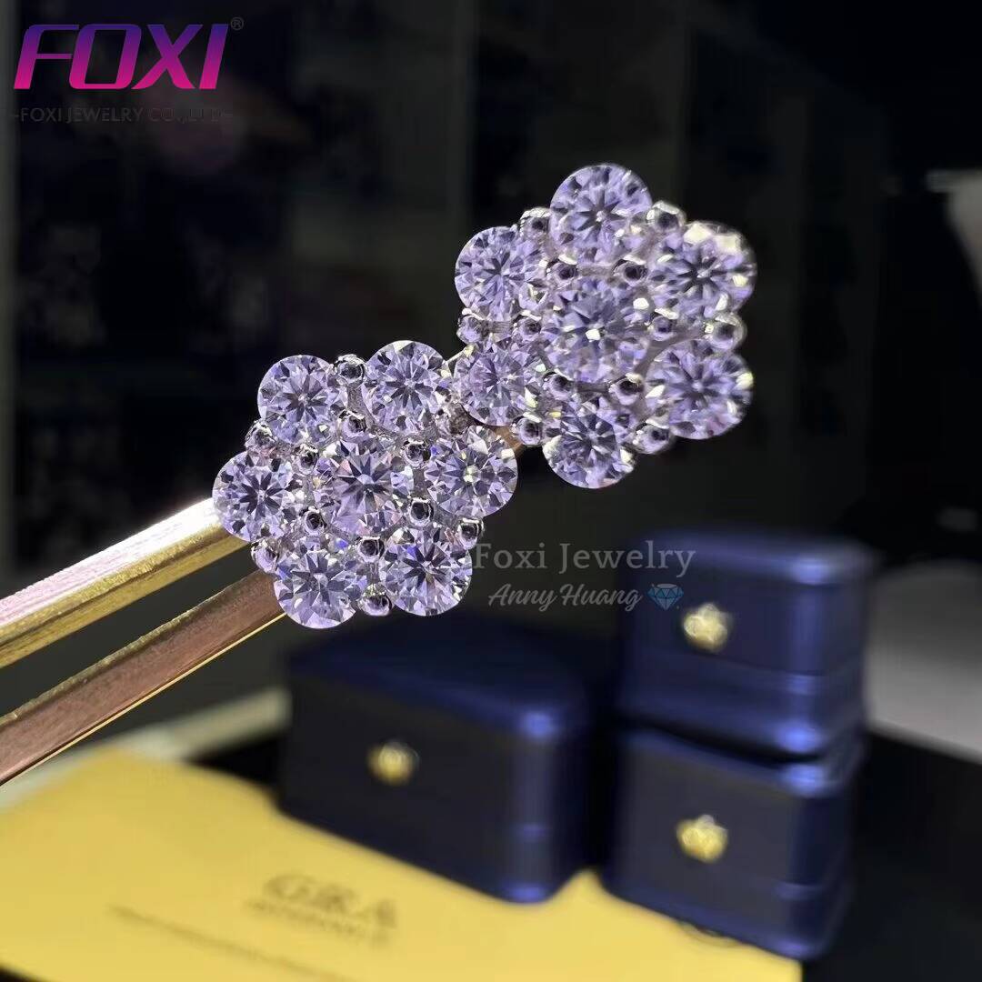 Best Selling Screw Back Flower Moissanite Stud Earrings Solid 925 Silver D Color Cluster VVS Moissanite Diamond Earrings Men GRA