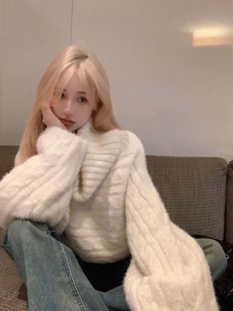 Winter Thicken Pullovers Women Gentle Slash Neck Sweaters Warm Knitted sweet Casual Autumn Fashion Soft Sueter Mujer 251215