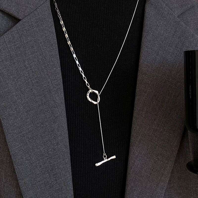 ZAKOL Korean Style O T Sweater Necklaces For Women Men Silver Color Metal Long Clavicle Chain Daily Party Jewelry Gifts