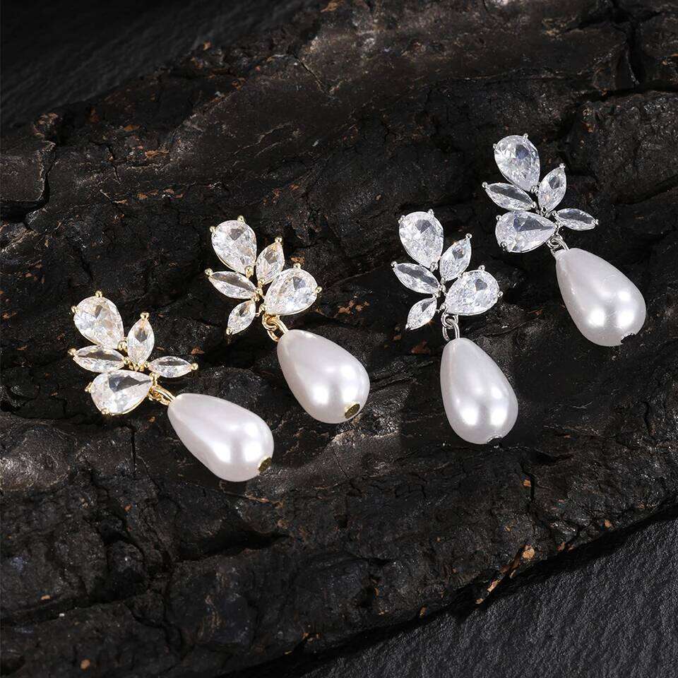 ZAKOL Classic AAA Zircon Pearl Dangle Drop Earrings for Women Shiny Crystal Bride Engagement Wedding Jewelry Ear Accessories