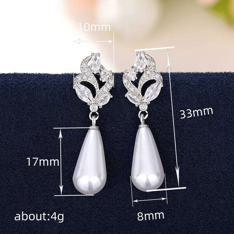 ZAKOL Elegant AAA Cubic Zirconia Imitation Pearl Dangle Earrings for Women Aesthetic Bridal Wedding Earring Party Jewelry Gift