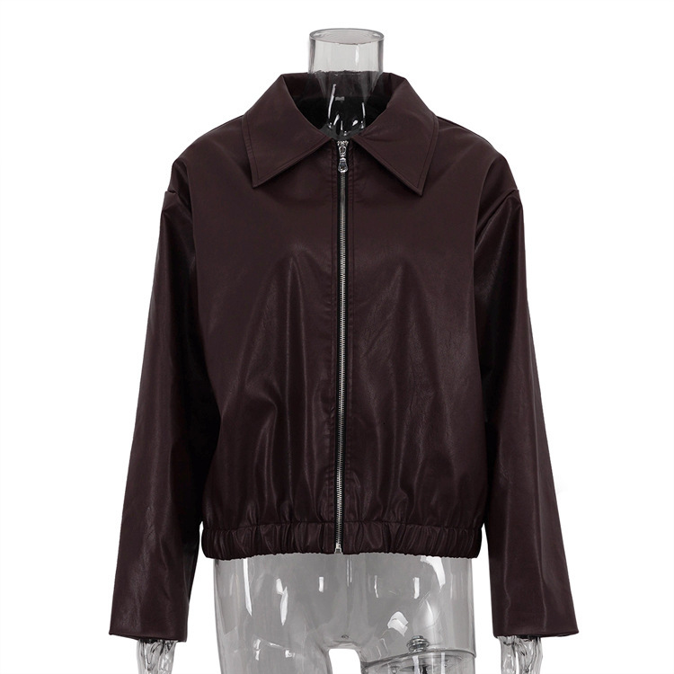 European and American Autumn Winter free shipping New Motorcycle Leather Jacket Fashion High-end Feel Cross-border Women's Loose Coat Top