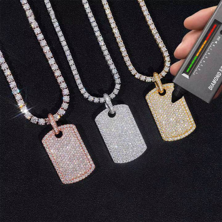 Hip Hop Vvs Mossanite Rectangle Pendant 925 Silver Pass Diamond Test Pendant Iced Out Diamond Fashion Pendant Fine Jewelry